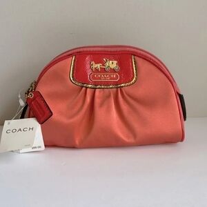 NWT Coach Amanda Satin Cosmetic Bag in Coral 42034